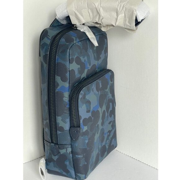 Coach Gotham Pack Sling Camo Mens Blue Leather Small Backpack Crossbody C5334 - Picture 10 of 13